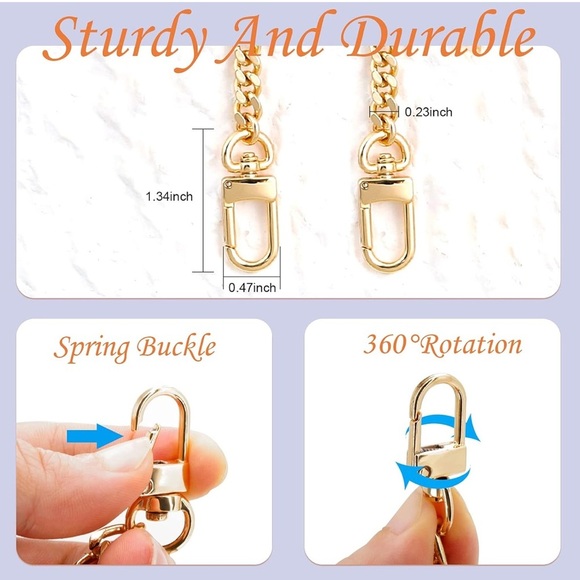 Unbranded Gold Purse Chain Strap Flat Iron Chains With Metal Buckles - Picture 4 of 4